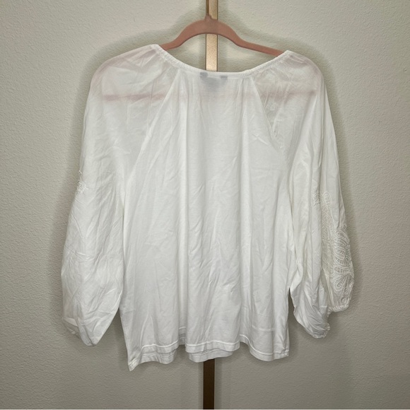 Banana Republic Blouse Embroidered Balloon Sleeves White Medium - Picture 7 of 7